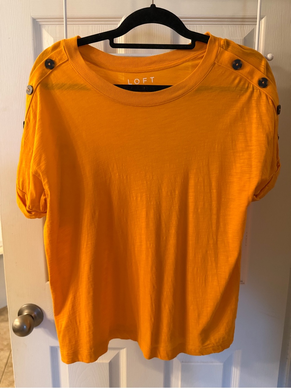 LOFT Short Sleeve Button-Shoulder Tee in Orange